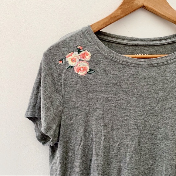 Aero Super Soft Gray Embroidered Floral Tee - Picture 2 of 5